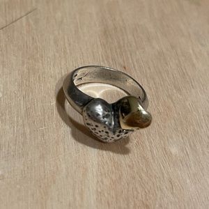 925 Sterling Silver and 14k Gold Double Heart Ring